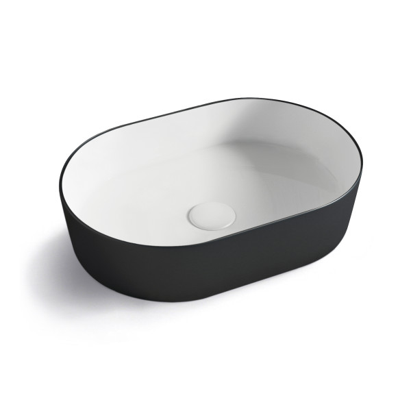 OVAL BASIN GLOSS WHITE & MATT BLACK 500X340 OT5035MBW