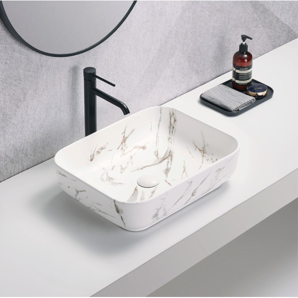 PA5039M2 Matte white Carrara with gold Vein ceramic basin 500*390*130mm