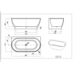 Back To Wall Free Standing Acrylic Overflow Bathtub 1500 &1700 LK-EB 