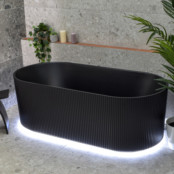 Brighton Fluted 1500-1700mm Matte Black Bath SB782-1500MB