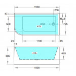 KDK Back to Wall Corner Bathtub- CBT1700R-500  / CBT1700R-580  1500mm & 1700mm