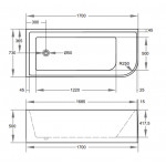 KDK Back to Wall Corner Bathtub- CBT1700R-500  / CBT1700R-580  1500mm & 1700mm