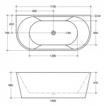 ELBT1400   KDK Back to Wall Bathtub- 1400mm-1700mm