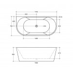 ELBT1400MW  KDK Matte White Back to wall bathtub