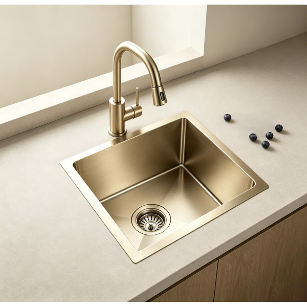 Brushed gold stainless steel single sink- 4444NSG