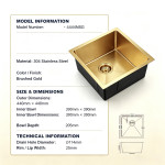 Brushed gold stainless steel single sink- 4444NSG