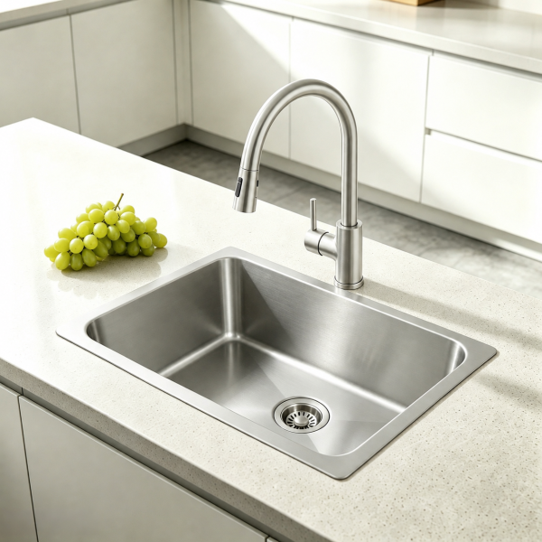 Brushed stainless steel single sink - 7145NSBS