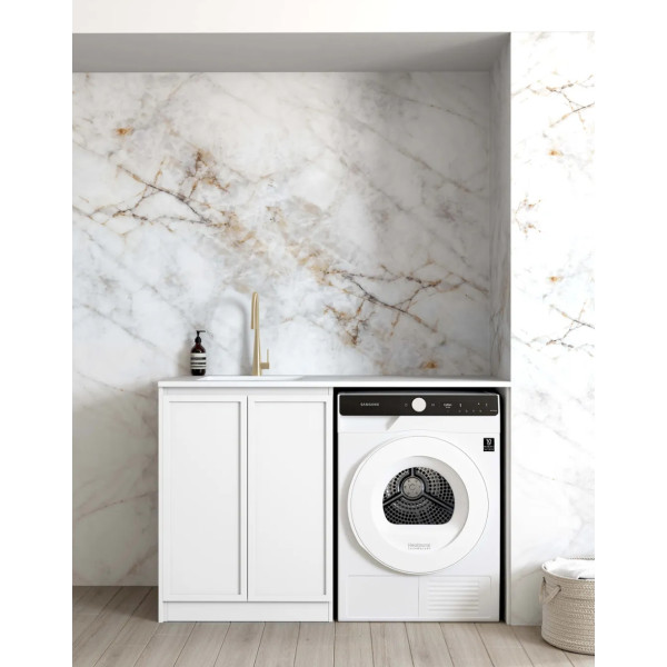 Hampshire White Base Laundry Cabinet with Stone Top and Sink  LA-1300-BOHW