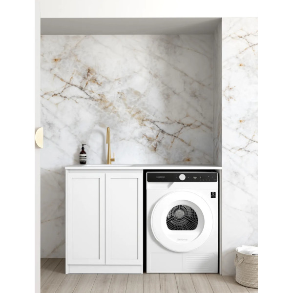 Hampton Matte White Base Laundry Cabinet With Stone Top and Sink LA-1300-HPW