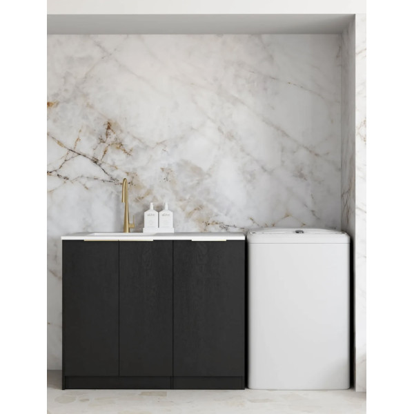BLACK OAK BASE LAUNDRY CABINET WITH STONE TOP AND SINK    LA-1060-BYB