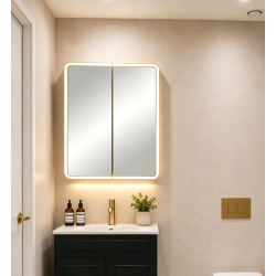 Avola PVC LED Mirror Matte White Cabinet with LED Lights LK-ALMC600MW-3LIGHTS