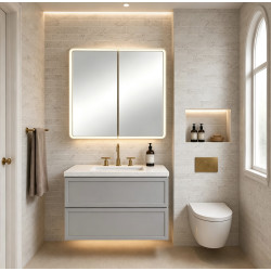 Avola PVC LED Mirror Matte White Cabinet with LED Lights LK-ALMC900MW-3LIGHTS