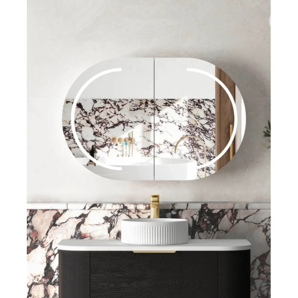 LED Bondi 900(W)x600(H) Black Oak Shaving Cabinet - Premium Edition