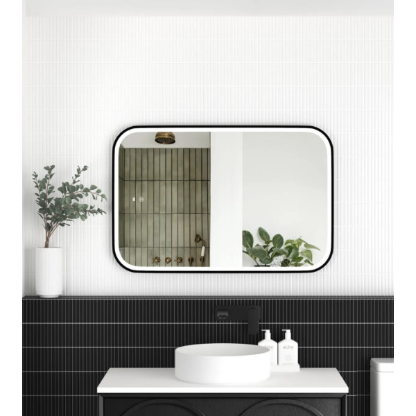 LED Newport 900(H)x600(W) Black Metal Frame Mirror- Install Horizontal or Vertical