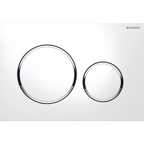 SIGMA DUAL FLUSH PLATE MATT WHITE ROUND BUTTON CHROME TRIM