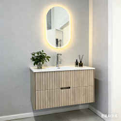 750mm timber look fluted wall hung vanity WF750