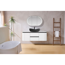 LK-MD1221W  Modern Curved Wall Hung Vanity PVC Cabinet 1200mm