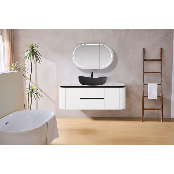 LK-MD1221W  Modern Curved Wall Hung Vanity PVC Cabinet 1200mm