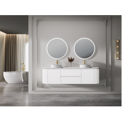 LK-MD1521W Modern Curved Wall Hung Vanity PVC Cabinet 1500mm