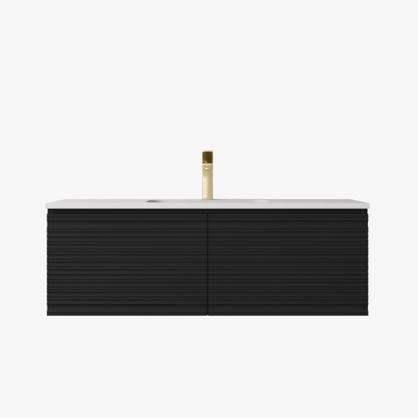 Sedona Fluted Wall Hung Matte Black PVC Vanity 1200mm