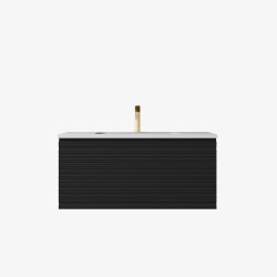 Sedona Fluted Wall Hung Matte Black PVC Vanity 750mm