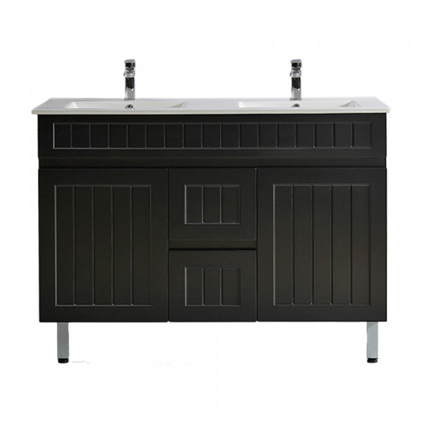 Acacia Shaker Door Water Proof Floor Double Cabinet - Matte Black Vanity 1200x460x880