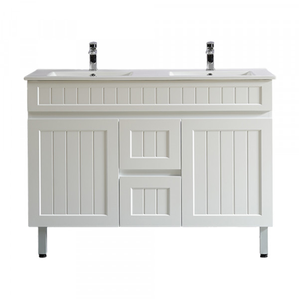 Acacia Shaker Door Water Proof Floor Double Cabinet - Matte White Vanity 1200x460x880