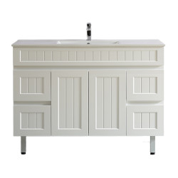 Acacia Shaker Door Water Proof Floor Cabinet - Matte White Vanity 1200x460x880