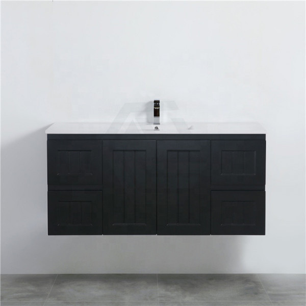 Acacia Shaker Door Water Proof Wall Cabinet - Matte Black Vanity 1200x460x560