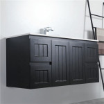 Acacia Shaker Door Water Proof Wall Cabinet - Matte Black Vanity 1200x460x560