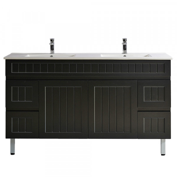 Acacia Shaker Door Water Proof Floor Cabinet - Matte Black Vanity 1500x460x560