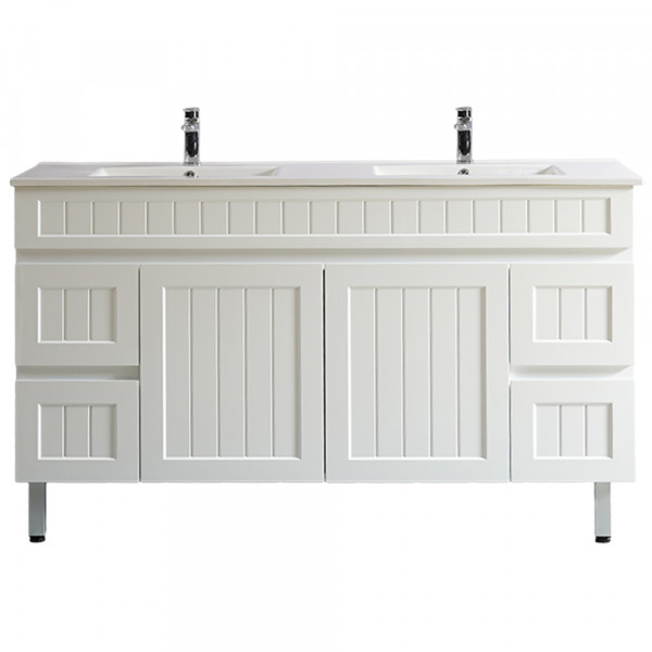 Acacia Shaker Door Water Proof Floor Cabinet - Matte White Vanity 1500x460x560