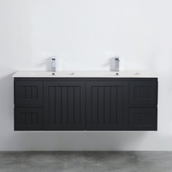 Acacia Shaker Door Water Proof Wall Double Cabinet - Matte Black Vanity 1500x460x560