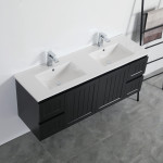 Acacia Shaker Door Water Proof Wall Double Cabinet - Matte Black Vanity 1500x460x560