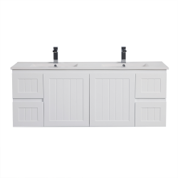 Acacia Shaker Door Water Proof Wall Double Cabinet - Matte White Vanity 1500x460x560