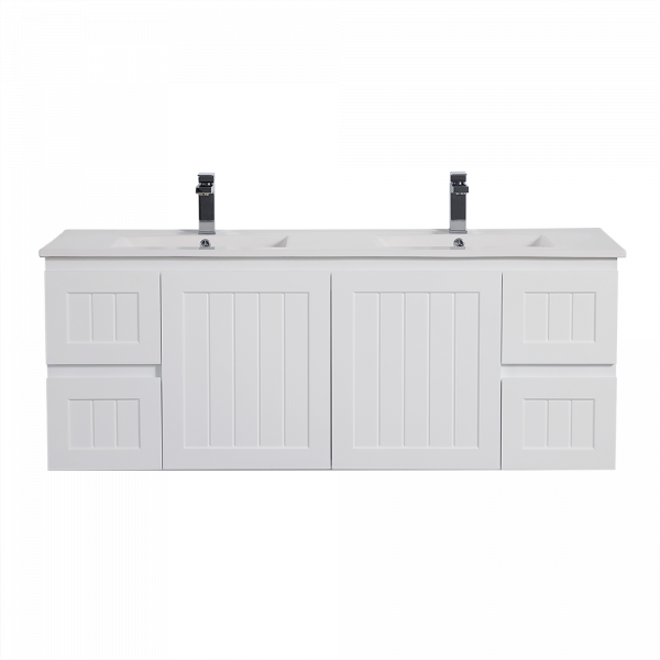 Acacia Shaker Door Water Proof Wall Double Cabinet - Matte White Vanity 1500x460x560