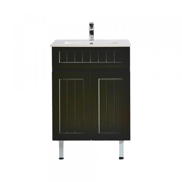 Acacia Shaker Door Water Proof Floor Cabinet - Matte Black Vanity 600x460x880