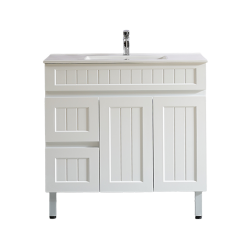 Acacia Shaker Door Water Proof Floor Cabinet - Matte White Vanity 900x460x880