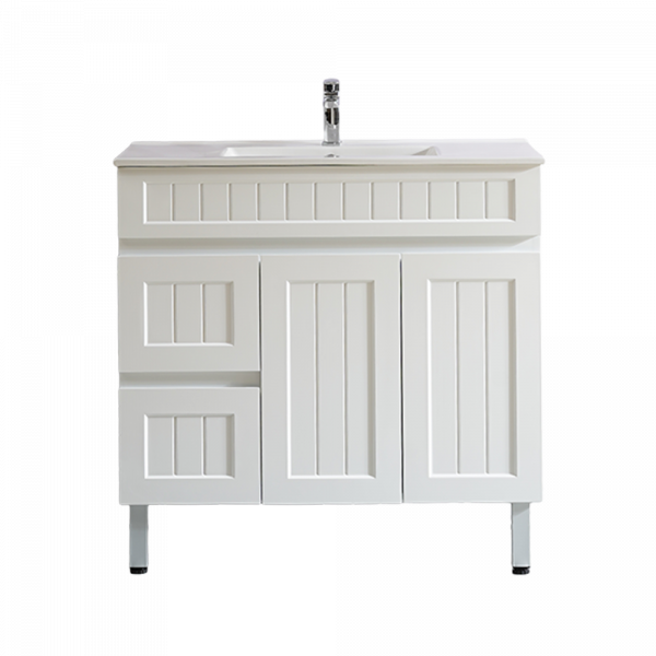 Acacia Shaker Door Water Proof Floor Cabinet - Matte White Vanity 900x460x880