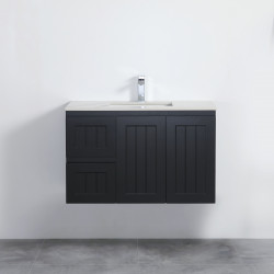 Acacia Shaker Door Water Proof Wall Cabinet - Matte Black Vanity 900x460x560