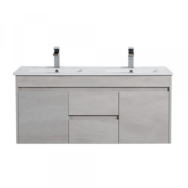 Nova Wall Hung Plywood double basin cabinet- Concrete Grey 1200mm