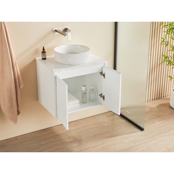 600mm Fluted matte white wall hung FEN600-WH
