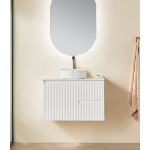 750mm Fluted matte white wall hung FEN750-WH