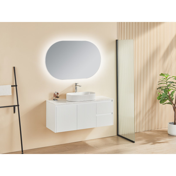 900mm Fluted matte white wall hung FEN900-WH
