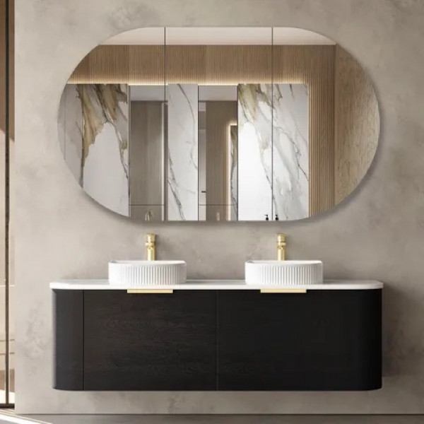 Bondi Black Oak Curve Wall Hung Vanity -Cabinet 1500x460x450