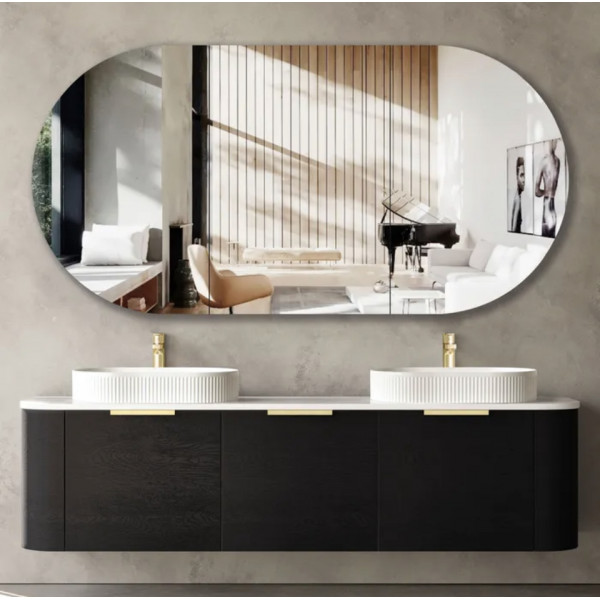 Bondi Black Oak Curve Wall Hung Vanity -Cabinet 1800x460x450