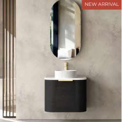 Bondi Black Oak Curve Wall Hung Vanity -Cabinet 600x450x450