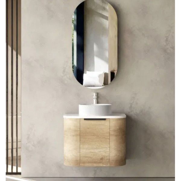 Bondi Natural Oak Curve Wall Hung Vanity -Cabinet 600x450x450