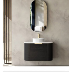 Bondi Black Oak Curve Wall Hung Vanity -Cabinet 750x460x450