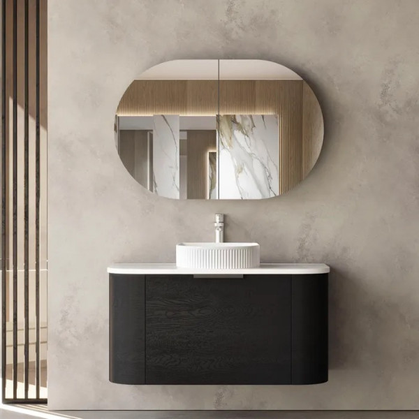 Bondi Black Oak Curve Wall Hung Vanity -Cabinet 900x460x450 